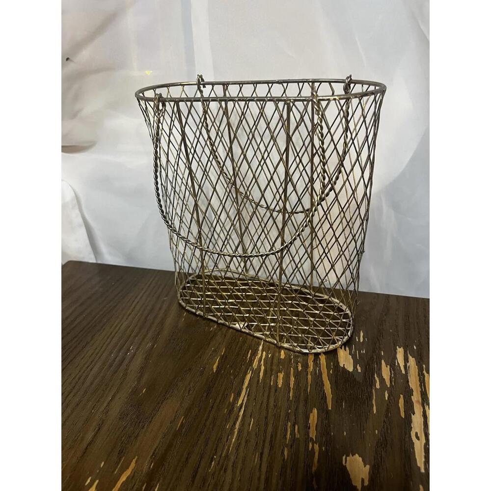 Brass Basket Gold Tone Wire Metal Gift Bag with 2 Handles Large 9x5x15.5 inch H